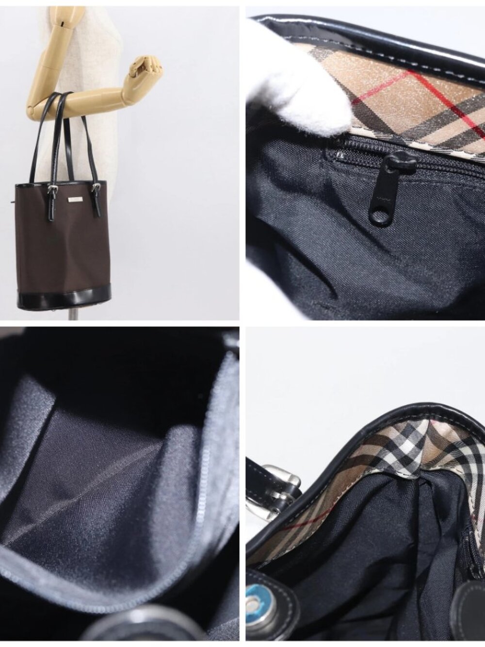 Burberrys Blue Label Tote Bag Nylon Brown Silver Auth - Picture 15 of 15